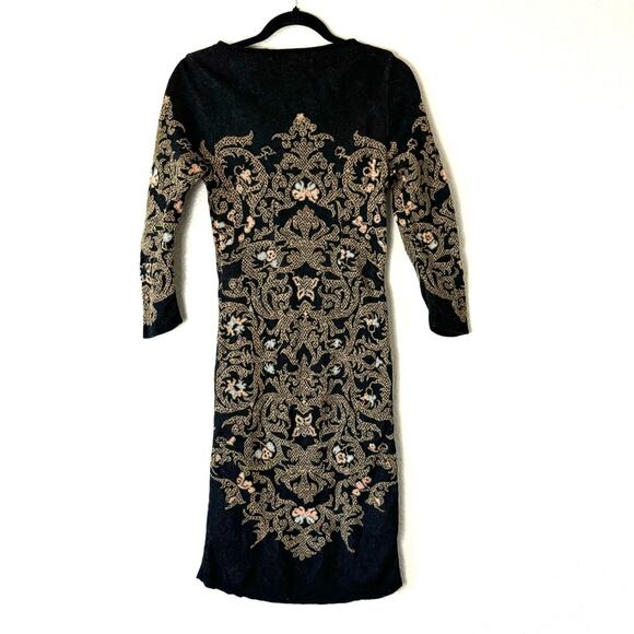 Peruvian Connection Filigree Pima Cotton Fitted Sheath Sweater Dress Size Small - Picture 3 of 6